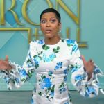 Tamron’s blue floral print mini dress on Tamron Hall Show