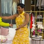 Tamron’s yellow floral print top and skirt on Tamron Hall Show