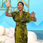 Tamron’s green printed wrap dress on Tamron Hall Show