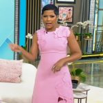 Tamron’s pink floral lace dress on Tamron Hall Show
