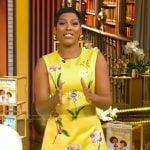 Tamron’s yellow floral sleeveless dress on Tamron Hall Show