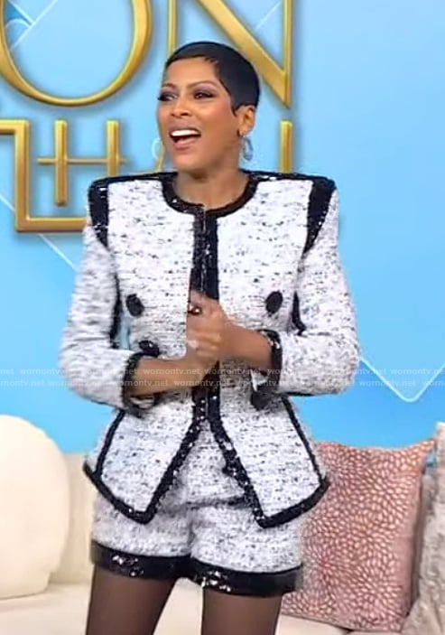 Tamron’s double breasted tweed jacket on Tamron Hall Show