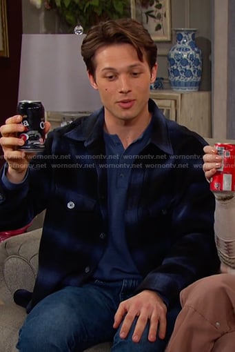 Tate’s navy plaid button down shirt on Days of our Lives