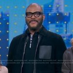 Tyler Perry’s black leather patch pocket jacket on Good Morning America