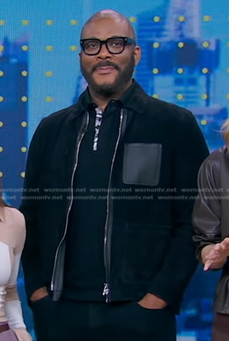 Tyler Perry’s black leather patch pocket jacket on Good Morning America