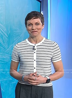 Stephanie’s white striped short sleeve cardigan on Today