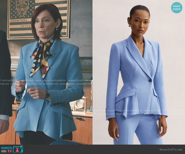 The Fold Tavira Jacket in Light Cornflower Blue Crepe worn by Elsbeth Tascioni (Carrie Preston) on Elsbeth
