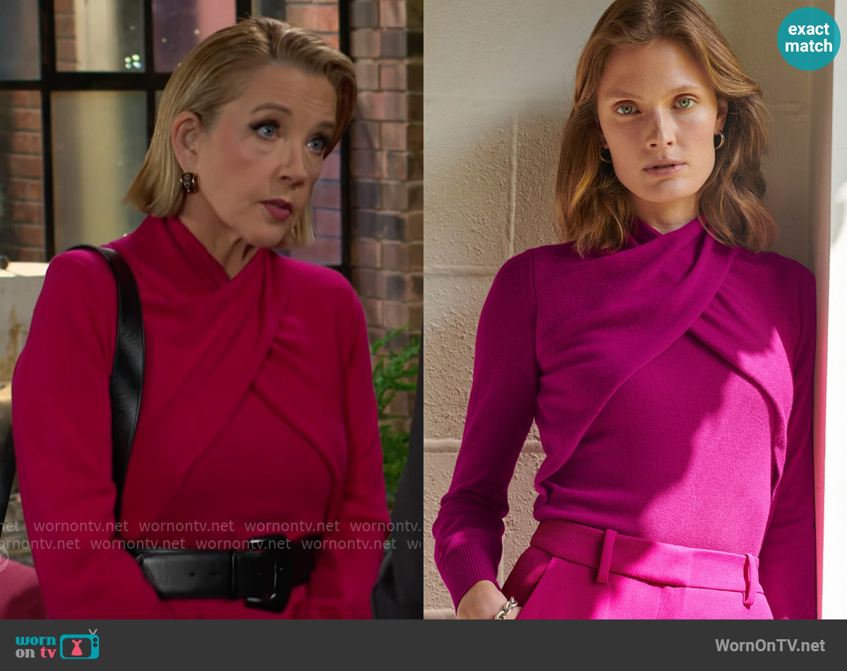 The Fold London Islay Knitted Top in Magenta worn by Nikki Reed Newman (Melody Thomas-Scott) on The Young and the Restless