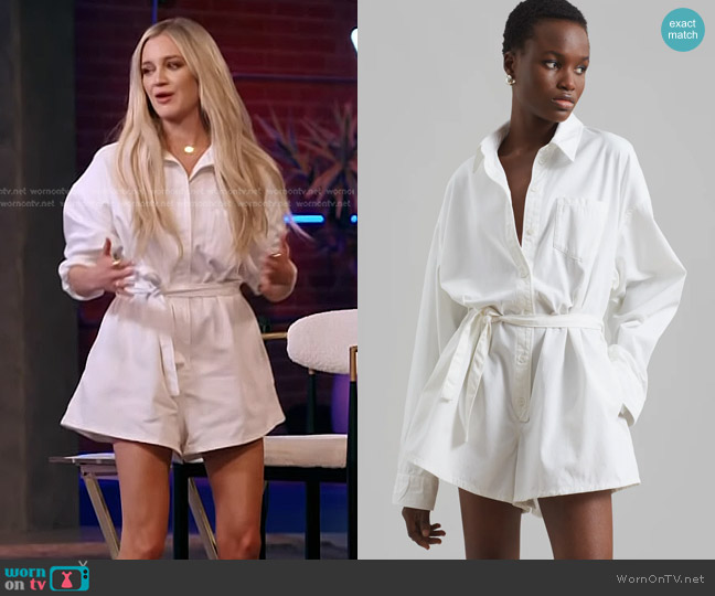 The Frankie Shop Wren Belted denim Playsuit worn by Kelsea Ballerini on The Voice