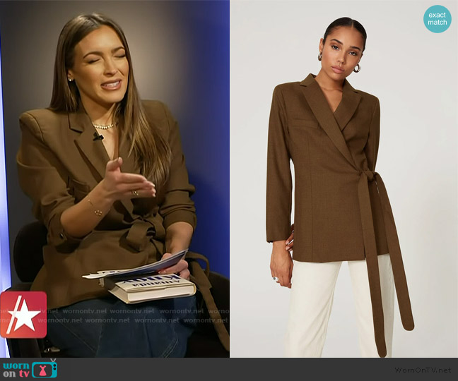 Thebe Magugu Olive Wrap Jacket worn by Emily Orozco on Access Hollywood