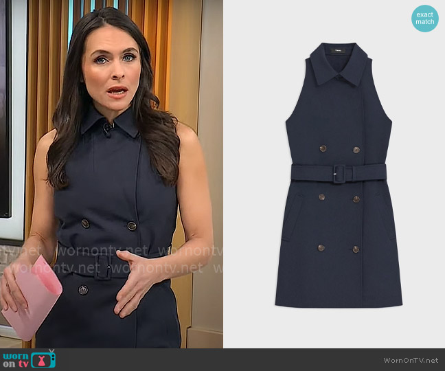Theory Halter Trench Dress in Good Wool worn by Lilia Luciano on CBS Mornings