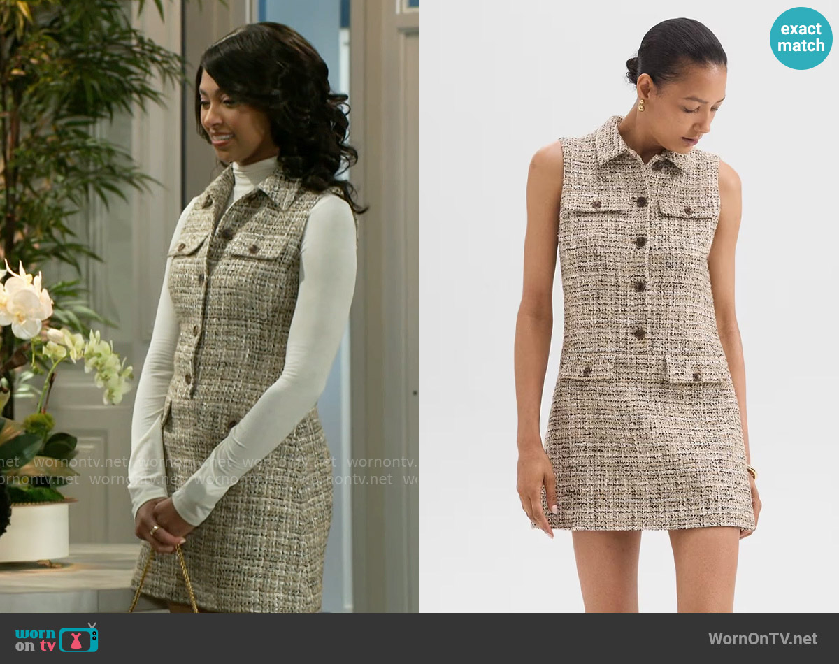 Theory Military Dress in Mixed Tweed worn by Kat Richardson (Colby Muhammad) on Beyond the Gates