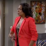 Tina’s leopard print cami and red blazer on The Neighborhood