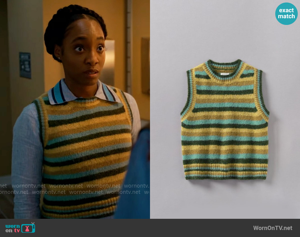 Toast Brushed Alpaca Blend Stripe Tank in Olive Multi worn by Faith Mitchell (Iantha Richardson) on Will Trent