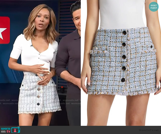 Toccin Ariel Tweed Mini Skirt worn by Zuri Hall on Access Hollywood