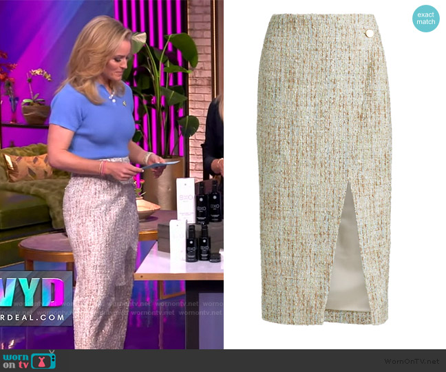Toccin Kate Tweed Button Wrap Skirt worn by Sara Haines on The View