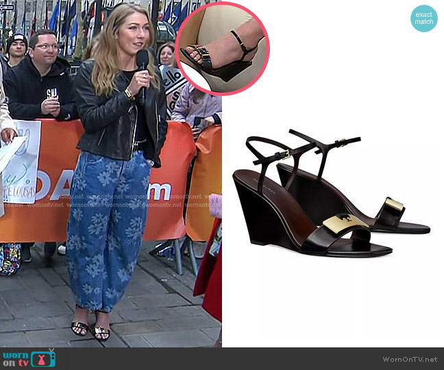 Tory Burch Gigi Leather Bar Wedge Sandals worn by Mikaela Shiffrin on Today