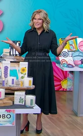 Tory’s black denim dress with white stitching on Good Morning America