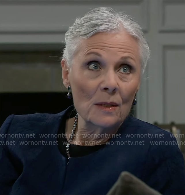 Tracy’s navy coat on General Hospital