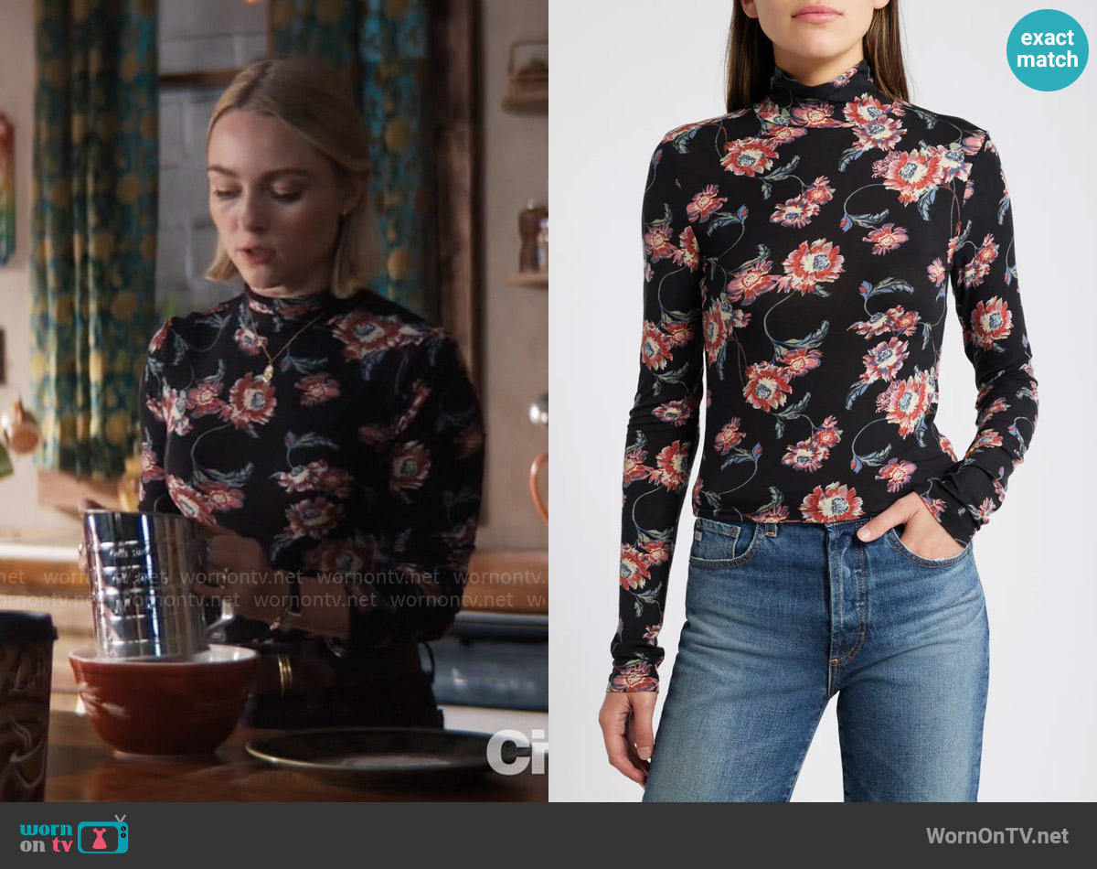 Treasure & Bond Sheer Layering Turtleneck in Black Wander Floral worn by Alice (AnnaSophia Robb) on Grosse Pointe Garden Society
