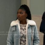 Trina’s white floral top and denim jacket on General Hospital