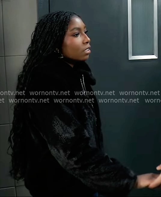 Trina’s black fur jacket on General Hospital