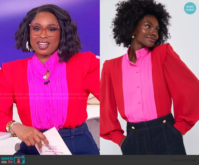 Tuckernuck Scarlet and Hot Pink Grove Blouse worn by Jennifer Hudson on The Jennifer Hudson Show