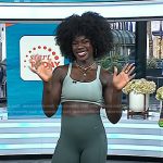 Tunde Oyeneyin’s sage green sports bra and leggings on Today