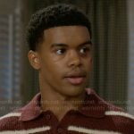 Tyrell’s burgundy striped polo sweater on Beyond the Gates