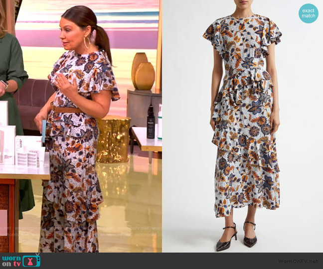Ulla Johnson Amaia Floral Ruffled Silk Midi-Dress worn by Gretta Monahan on The View