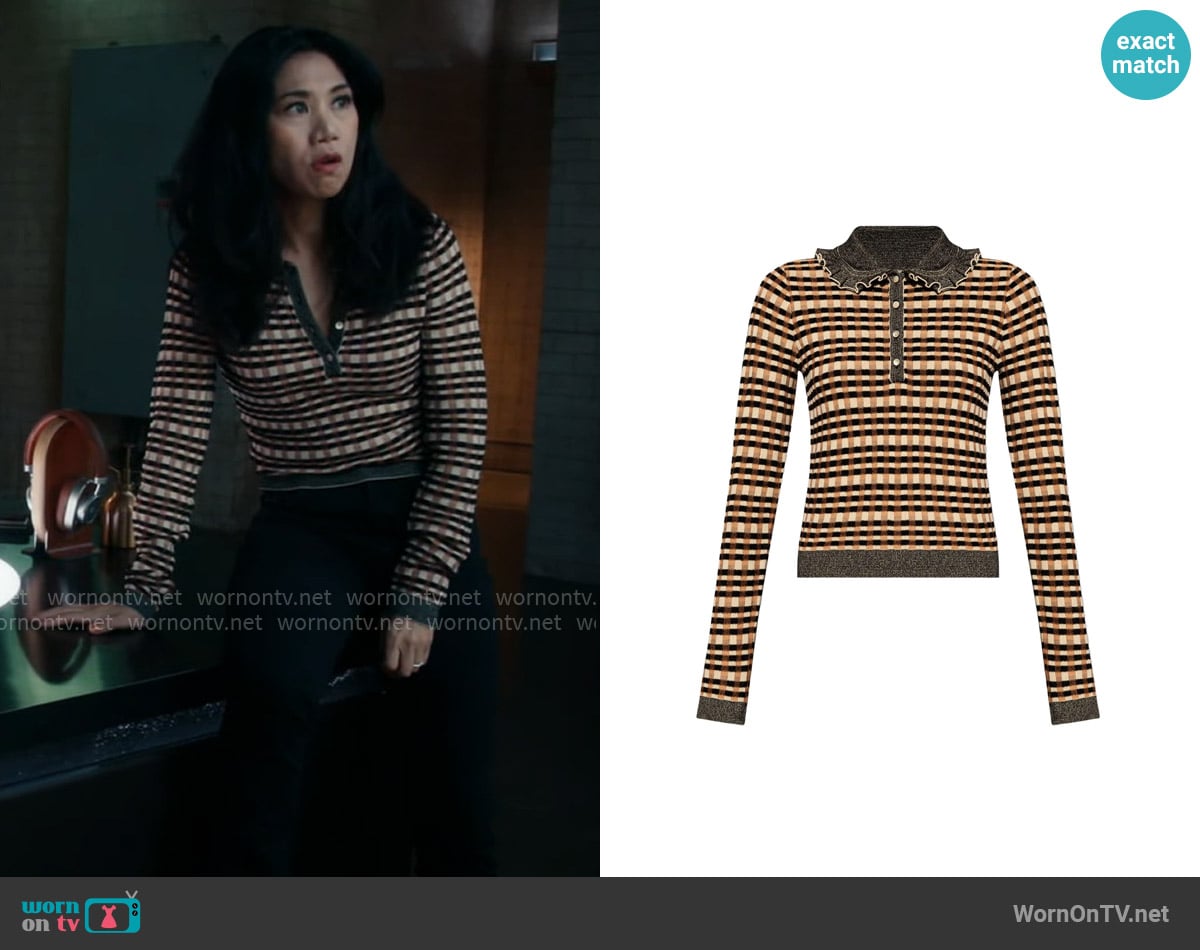 Ulla Johnson Kita Checked Jumper worn by Melody Bayani (Liza Lapira) on The Equalizer