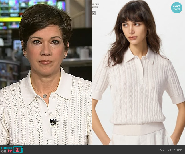 Uniqlo Cotton Pointelle Polo Sweater in Off White worn by Kelly Cobiella on Today