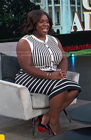 Uzo Aduba’s striped vest and skirt on Access Hollywood