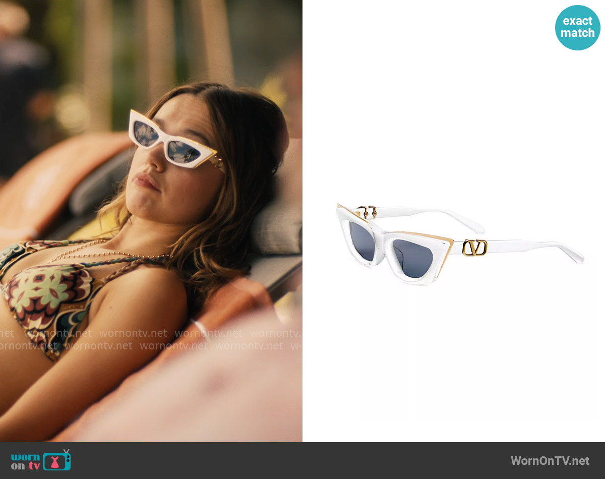 Valentino Garavani V-Goldcut I 55MM Cat-Eye Sunglasses worn by Chelsea (Aimee Lou Wood) on The White Lotus