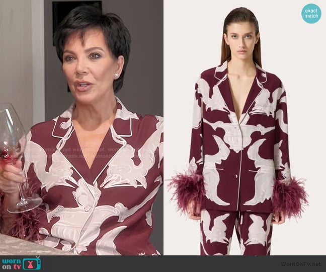 Valentino Feather-detailed silk shirt worn by Kris Jenner (Kris Jenner) on The Kardashians