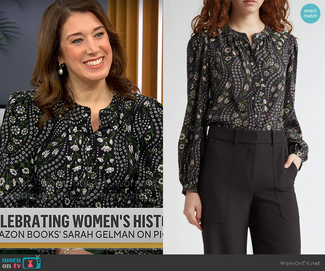 Veronica Beard Ashlynn Floral Blouse worn by Sarah Gelman on CBS Mornings