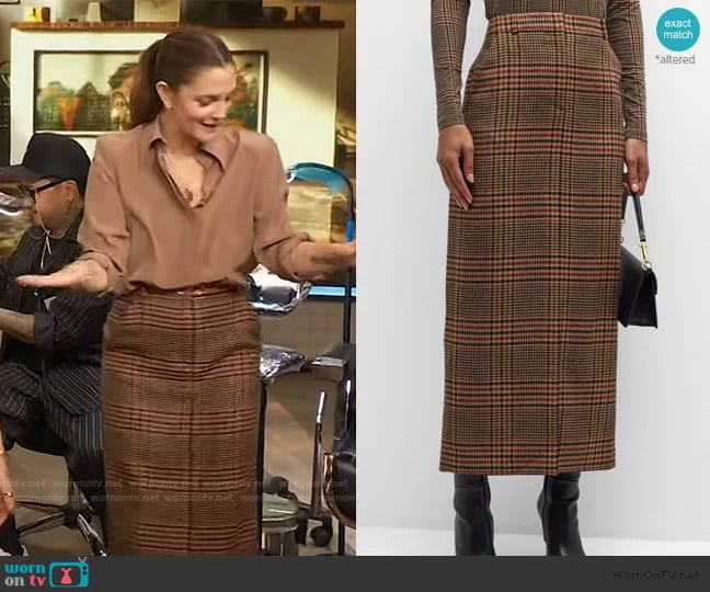 Veronica Beard Maxine Plaid Wool Maxi Skirt worn by Drew Barrymore on The Drew Barrymore Show
