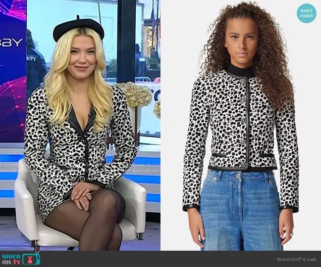 Versace Dalmatian Pony-Effect Fitted Raglan Jacket worn by Millie Bobby Brown on Today