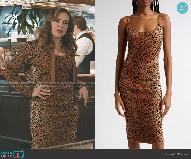 Versace Leopard Jacquard Body-Con Sweater Dress worn by Pupetta DeMarco (Alyssa Milano) on Elsbeth