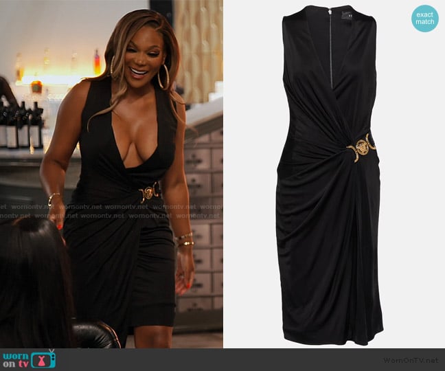 Versace Medusa '95 midi dress worn by Angela Oakley on The Real Housewives of Atlanta