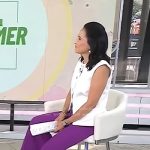 Vicky’s white tweed vest and purple flare pants on Today