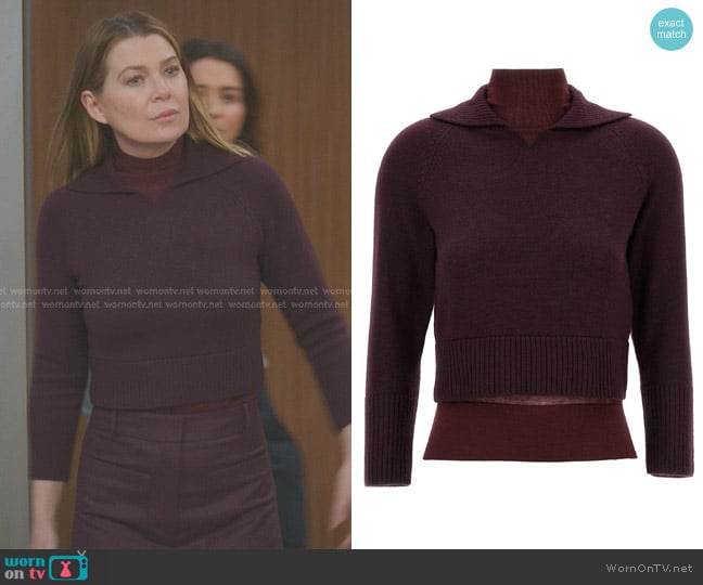 Victoria Beckham Mock Neck Sweater in Mahogany worn by Meredith Grey (Ellen Pompeo) on Greys Anatomy