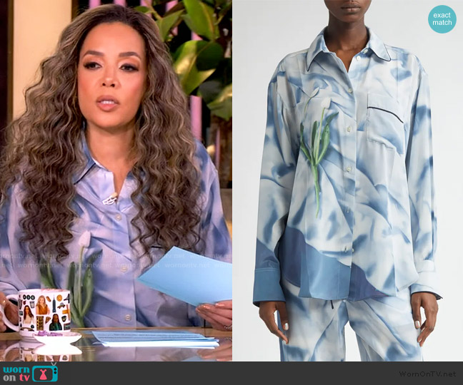 Victoria Beckham Piped Floral Silk Satin Button-Up Pajama Shirt worn by Sunny Hostin on The View