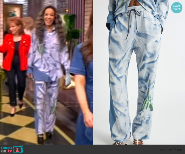 Victoria Beckham Pleat Detail & Flowers Trompe l'Oeil Silk Satin Pants worn by Sunny Hostin on The View