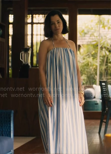 Victoria’s blue striped dress on The White Lotus