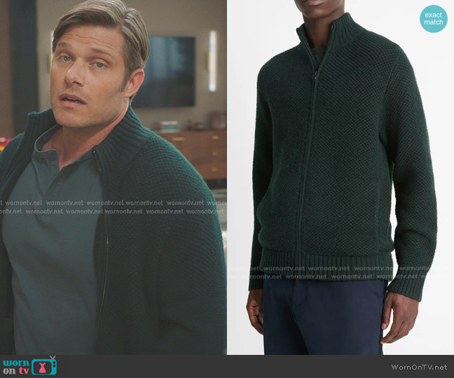 Vince Macro Wool Piqué Zip Cardigan in Deep Jewel worn by Atticus Lincoln (Chris Carmack) on Greys Anatomy