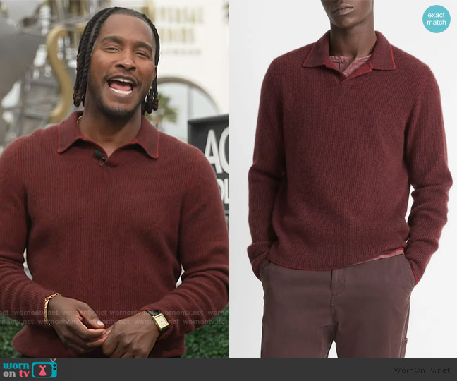 Vince Thermal Knit Boiled Cashmere Sweater worn by Scott Evans on Access Hollywood