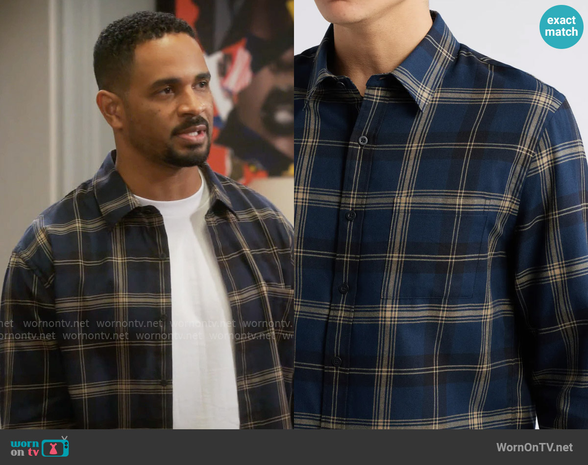 Vince Terrace Plaid Button-Up Shirt worn by Damon (Damon Wayans Jr.) on Poppas House