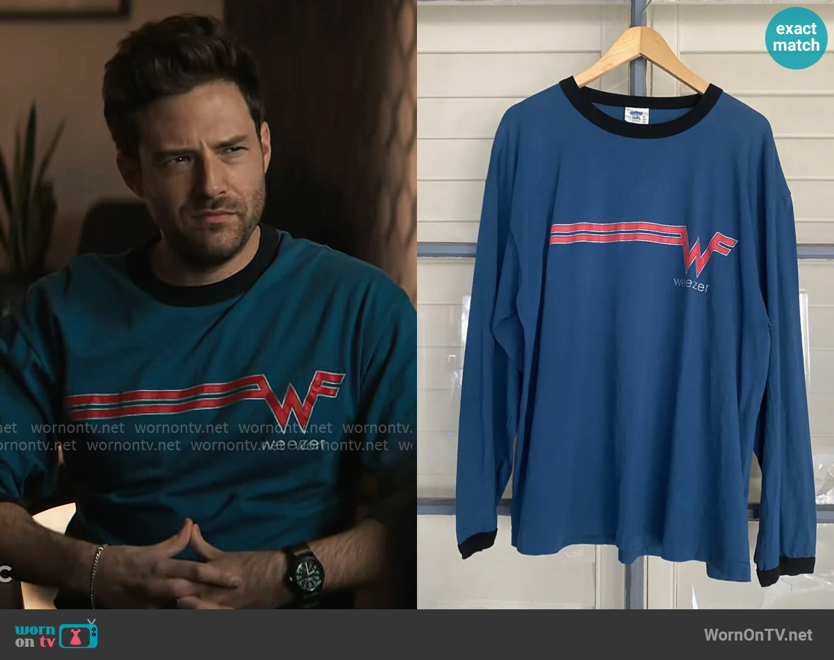 Vintage Weezer Long Sleeve Ringer Tee worn by Brett (Ben Rappaport) on Grosse Pointe Garden Society