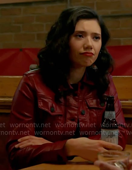 Violet’s burgundy leather jacket on Chicago Fire